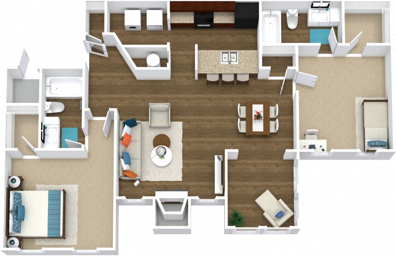 Floor plan for 2 beds, 2 baths, 1185 sqft